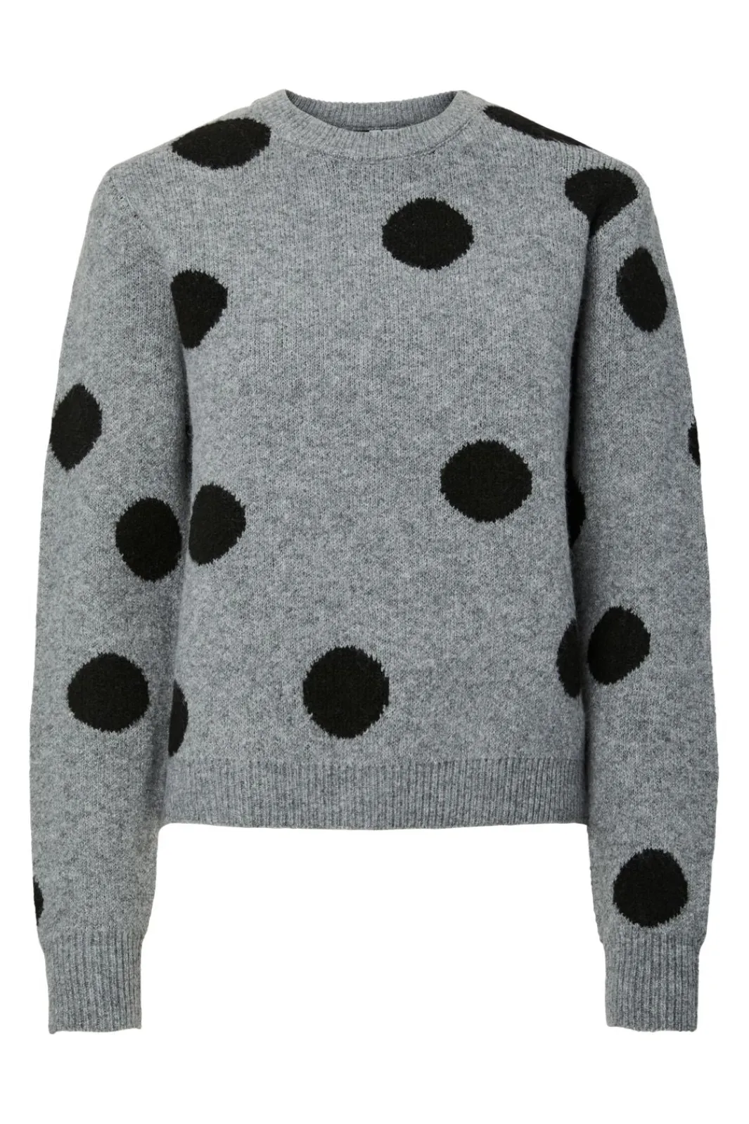 Clearance Pieces Pcosla Ls O-Neck Knit Pullover 4993185 Medium Grey Melange Black Dots