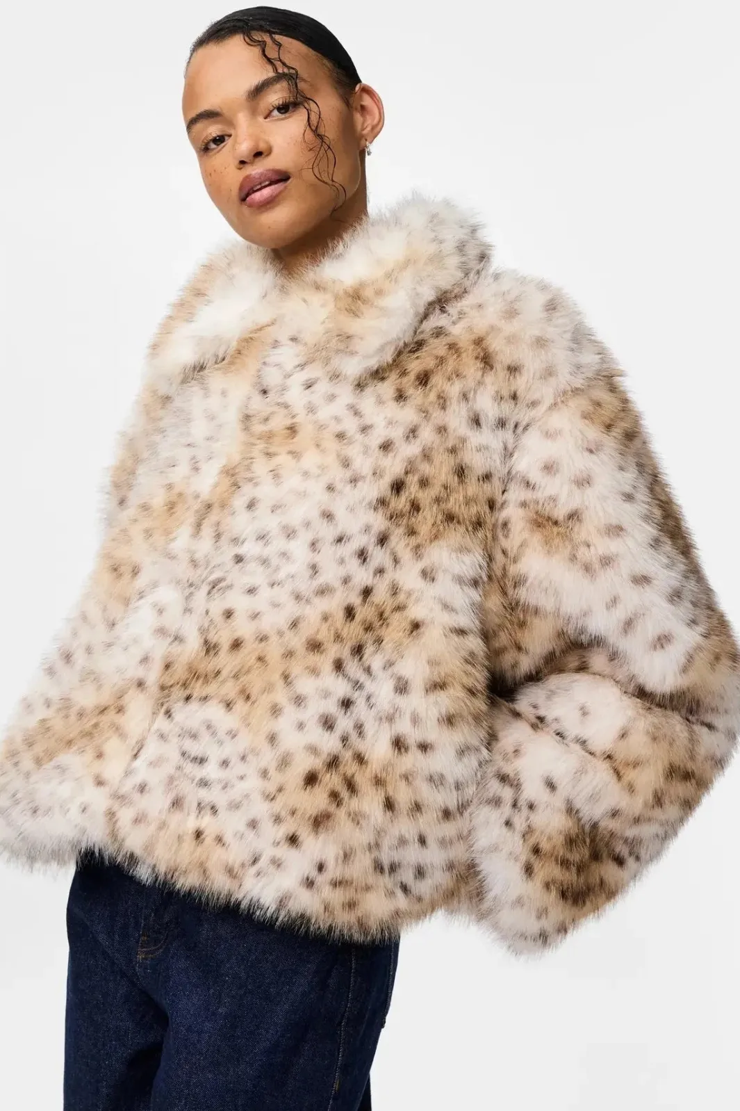 Outlet Pieces Pcplush Short Fluffy Jacket 5023207 Cloud Dancer Leopard