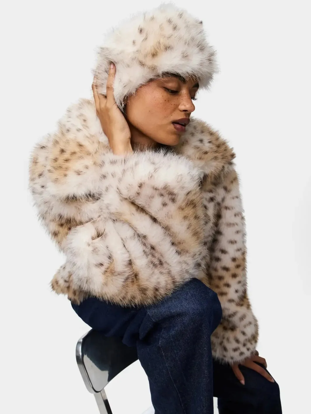 Outlet Pieces Pcplush Short Fluffy Jacket 5023207 Cloud Dancer Leopard
