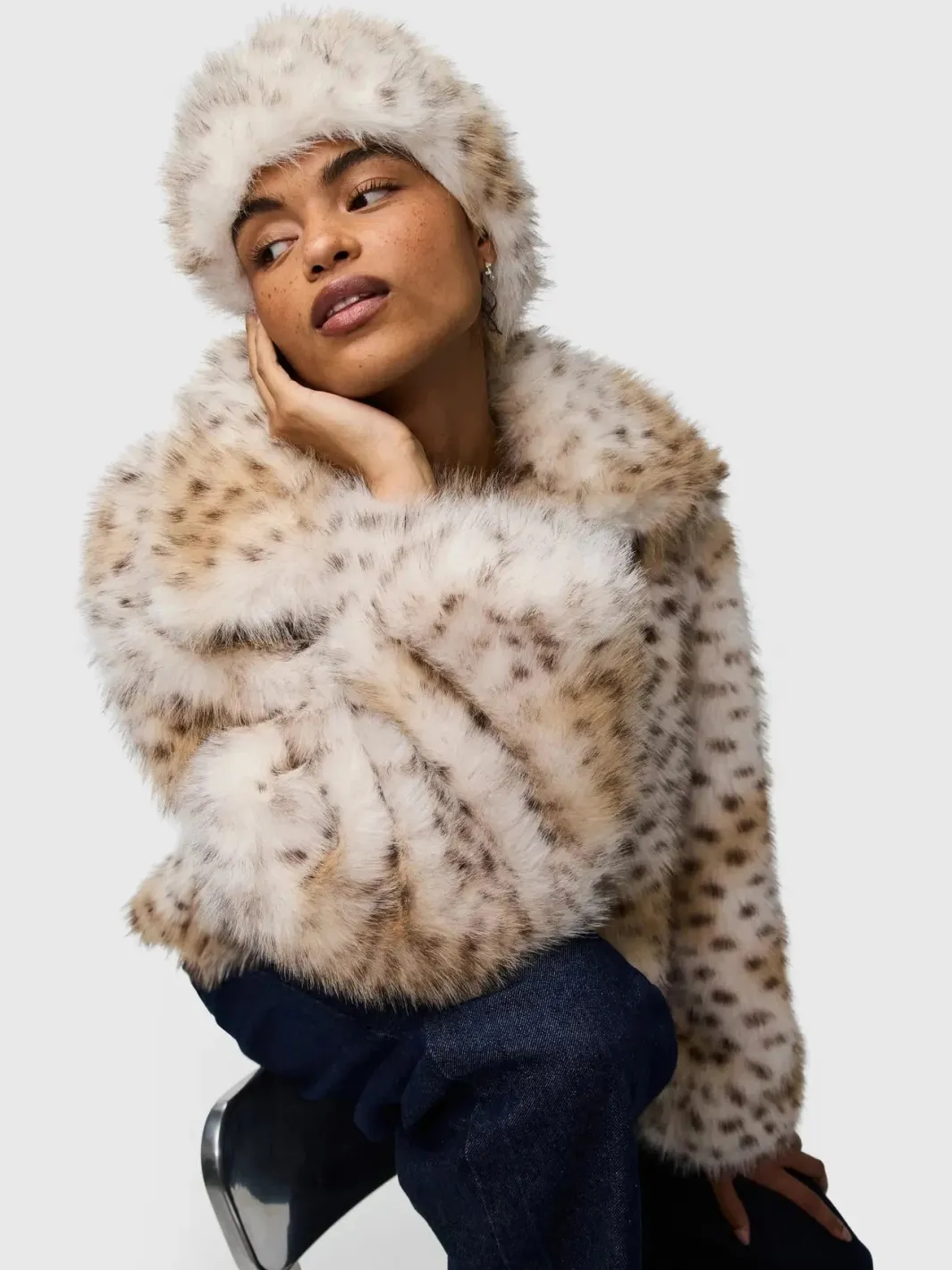 Outlet Pieces Pcplush Short Fluffy Jacket 5023207 Cloud Dancer Leopard