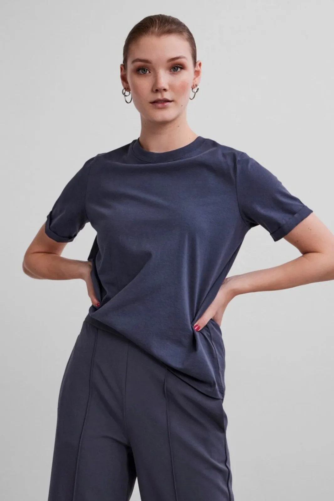 Discount Pieces Pcria Ss Fold Up Solid Tee Ombre Blue