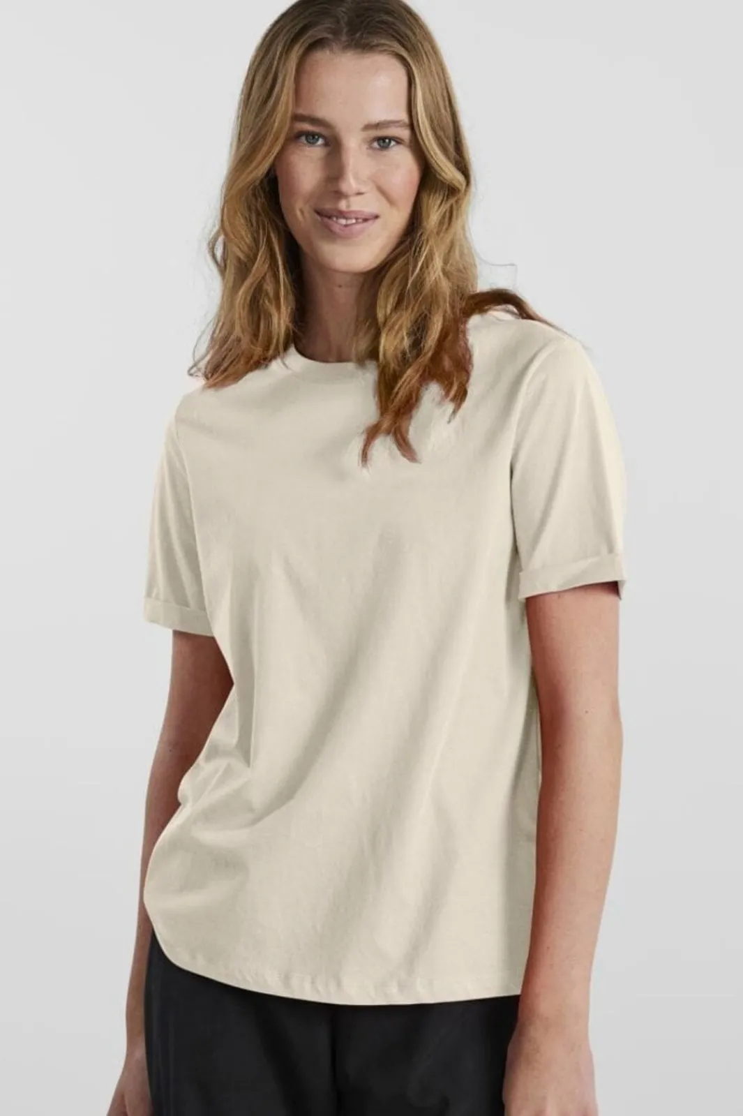Pieces Pcria Ss Fold Up Solid Tee 3591265 Birch