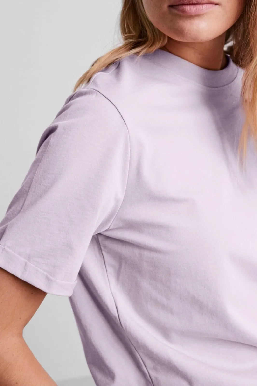 Best Pieces Pcria Ss Fold Up Solid Tee Lavendula