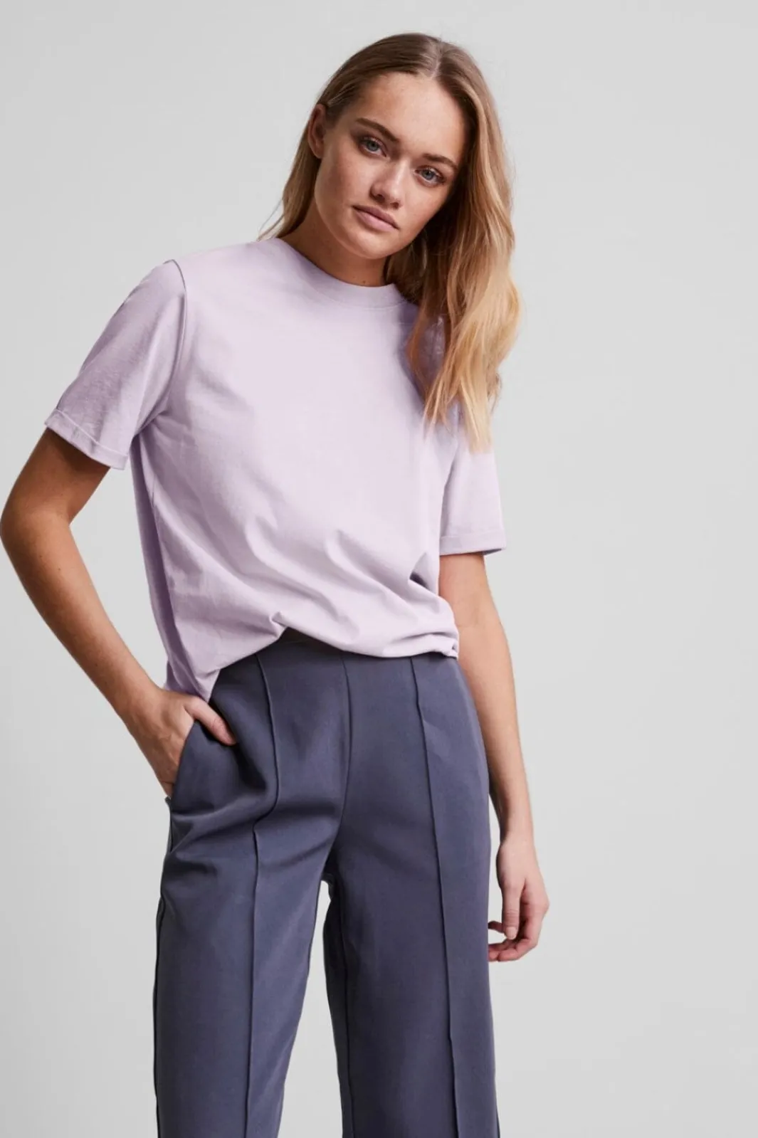 Best Pieces Pcria Ss Fold Up Solid Tee Lavendula