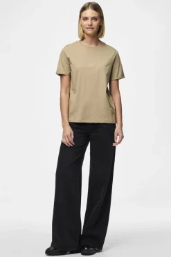 Sale Pieces Pcria Ss Fold Up Solid Tee 3782170 Silver Mink