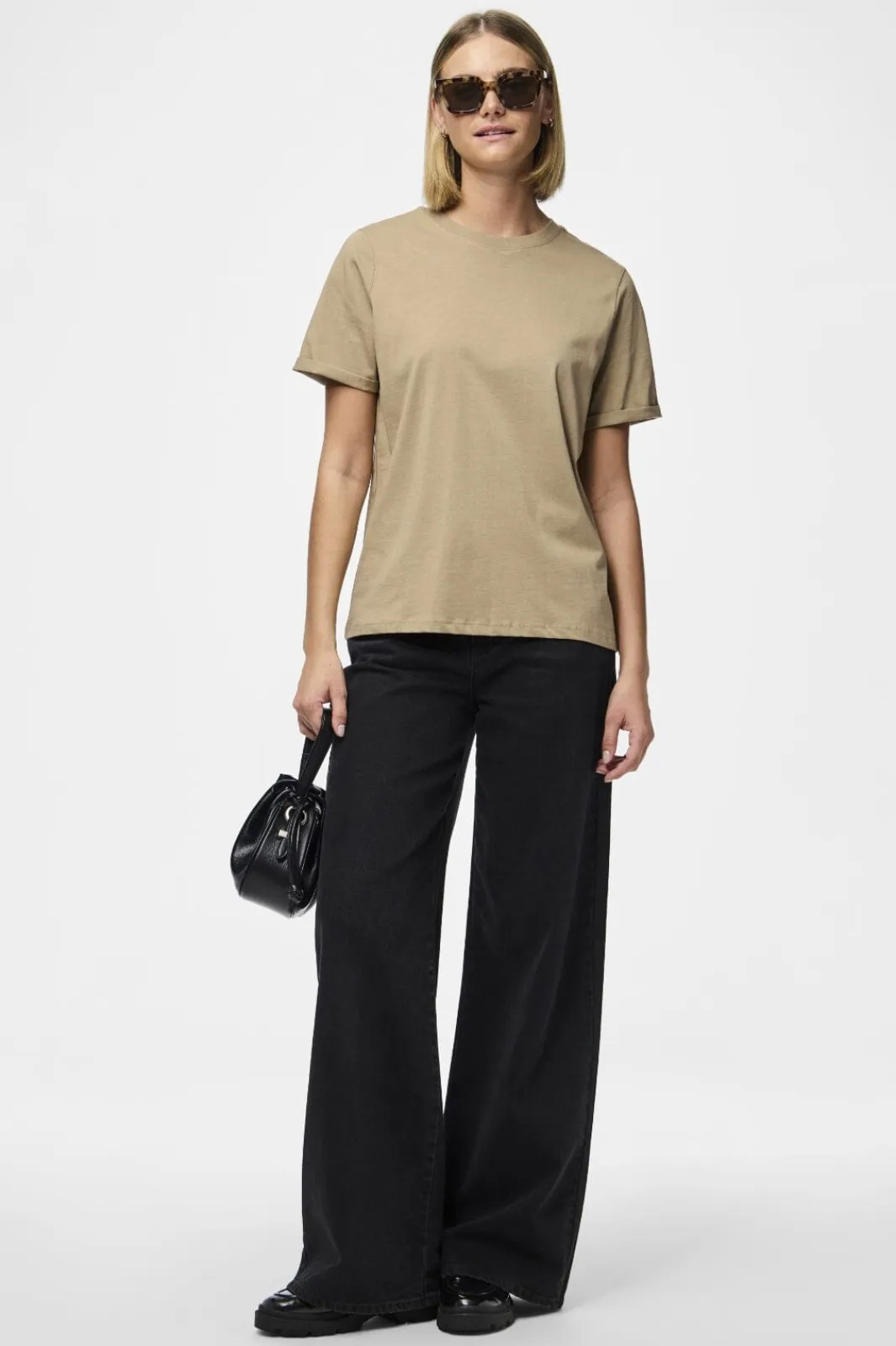 Sale Pieces Pcria Ss Fold Up Solid Tee 3782170 Silver Mink