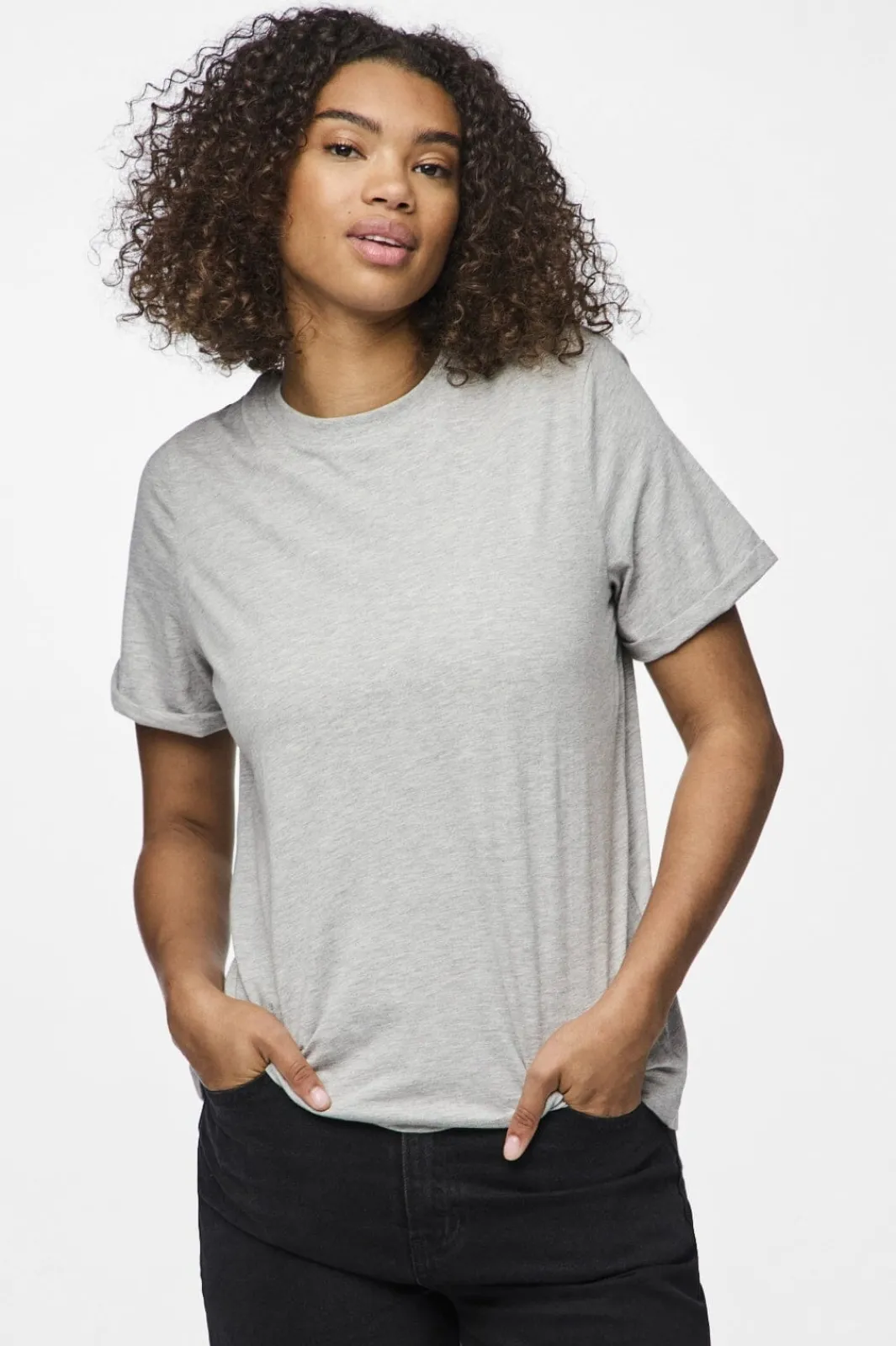 New Pieces Pcria Ss Fold Up Solid Tee 2676945 Light Grey Melange