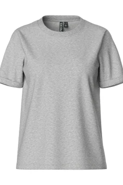 New Pieces Pcria Ss Fold Up Solid Tee 2676945 Light Grey Melange