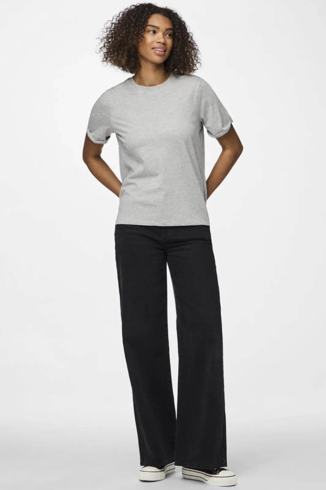 New Pieces Pcria Ss Fold Up Solid Tee 2676945 Light Grey Melange