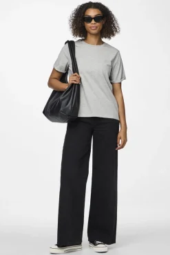 New Pieces Pcria Ss Fold Up Solid Tee 2676945 Light Grey Melange