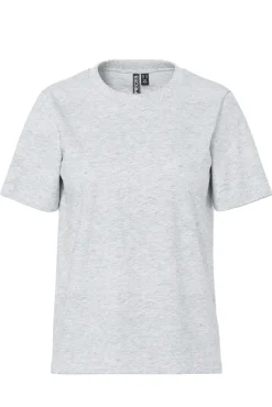 Sale Pieces Pcria Ss Lurex Neck Tee 4991581 Light Grey Melange Lurex Rib