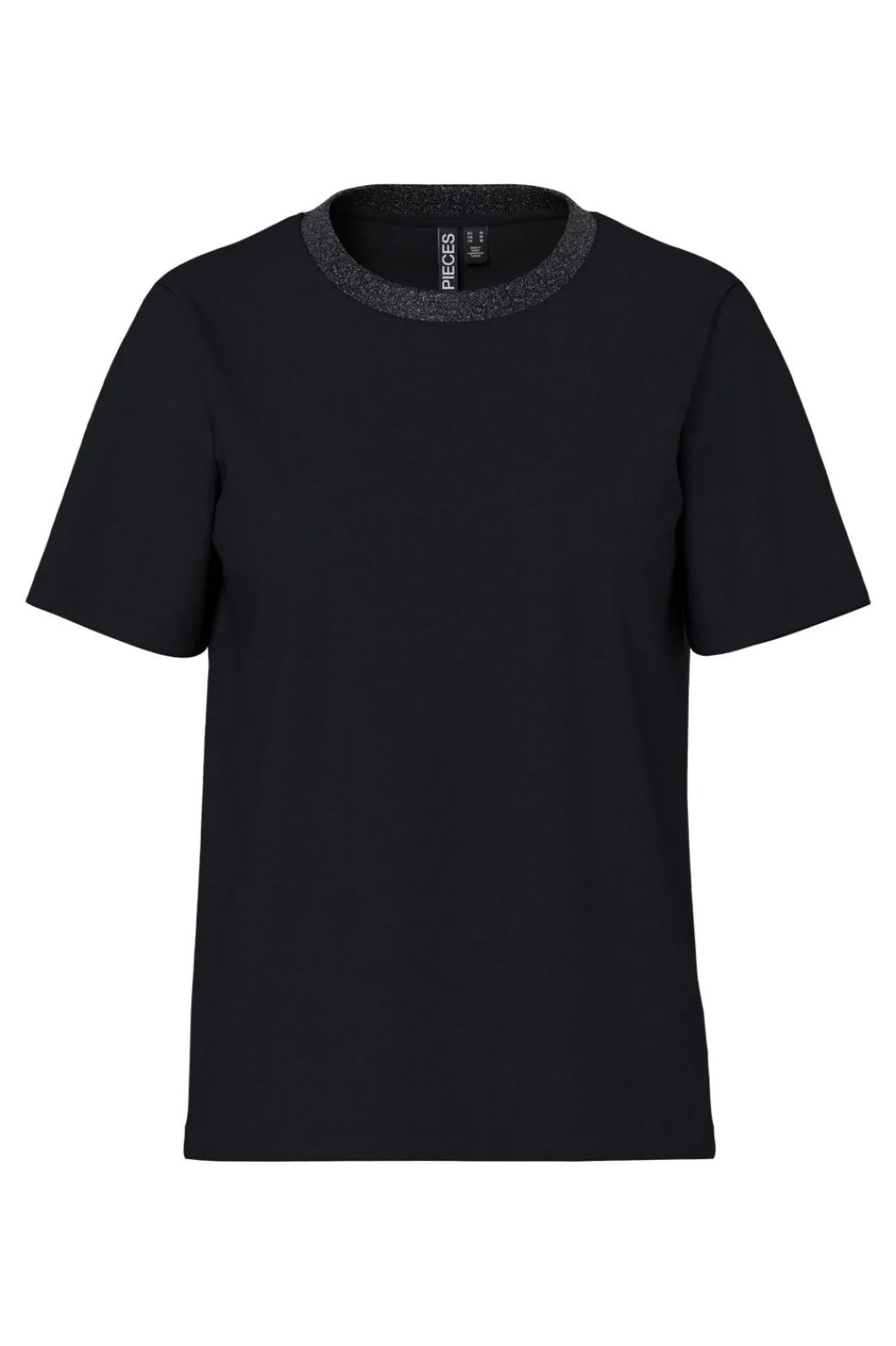 Sale Pieces Pcria Ss Lurex Neck Tee 4991578 Black Lurex Rib