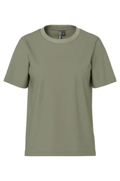Sale Pieces Pcria Ss Lurex Neck Tee 4991579 Deep Lichen Green Lurex Rib