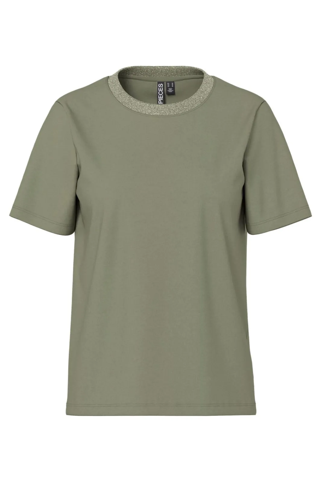 Sale Pieces Pcria Ss Lurex Neck Tee 4991579 Deep Lichen Green Lurex Rib