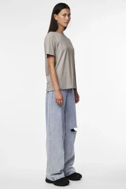 Discount Pieces Pcria Ss Solid Tee 4557772 Silver Gray