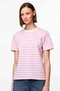 Online Pieces Pcria Ss Tee Stripes 4474679 Pastel Lavender Bright White