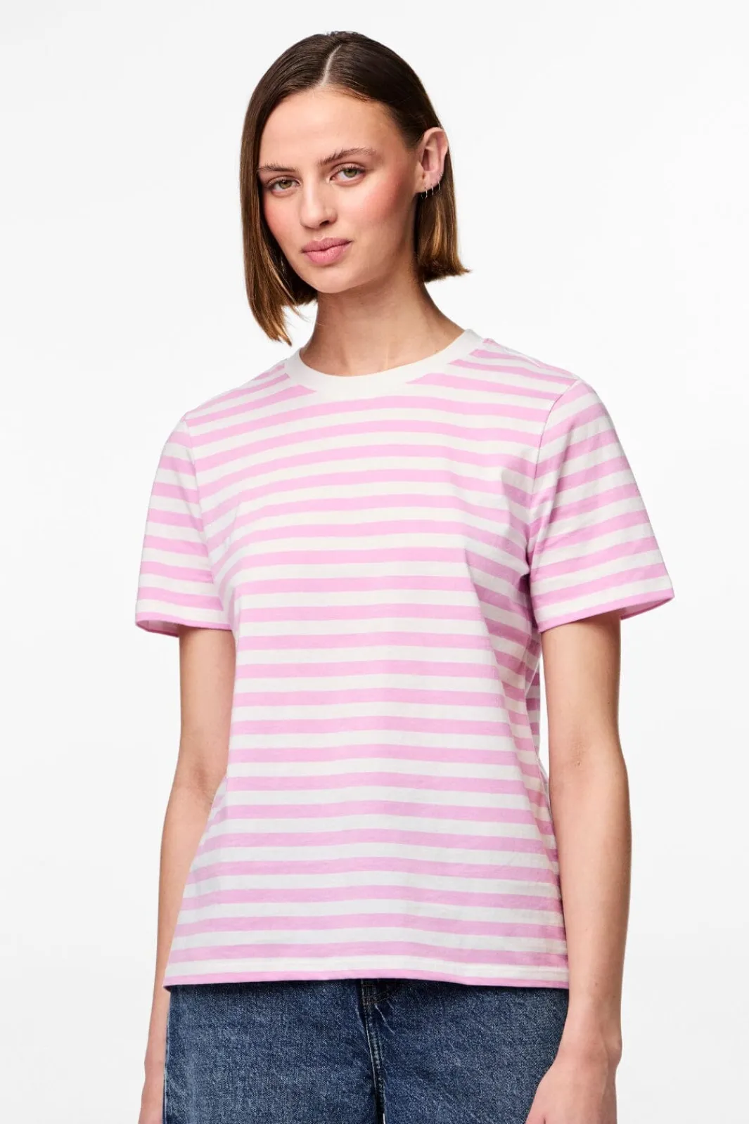 Online Pieces Pcria Ss Tee Stripes 4474679 Pastel Lavender Bright White