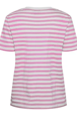 Online Pieces Pcria Ss Tee Stripes 4474679 Pastel Lavender Bright White