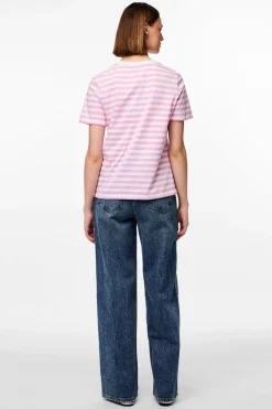 Online Pieces Pcria Ss Tee Stripes 4474679 Pastel Lavender Bright White