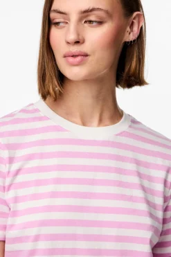 Online Pieces Pcria Ss Tee Stripes 4474679 Pastel Lavender Bright White