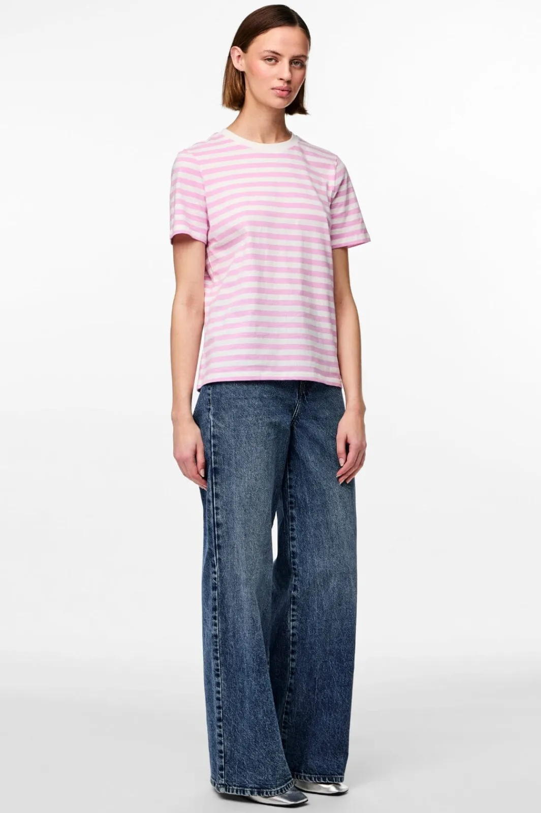 Online Pieces Pcria Ss Tee Stripes 4474679 Pastel Lavender Bright White