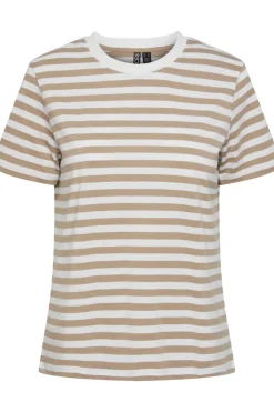 Outlet Pieces Pcria Ss Tee Stripes 4400579 Silver Mink Bright White