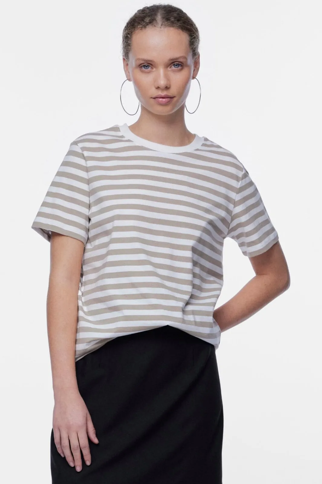 Outlet Pieces Pcria Ss Tee Stripes 4400579 Silver Mink Bright White
