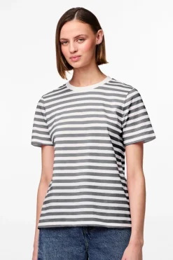 Sale Pieces Pcria Ss Tee Stripes 4651140 Ultimate Grey Bright White