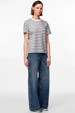 Sale Pieces Pcria Ss Tee Stripes 4651140 Ultimate Grey Bright White