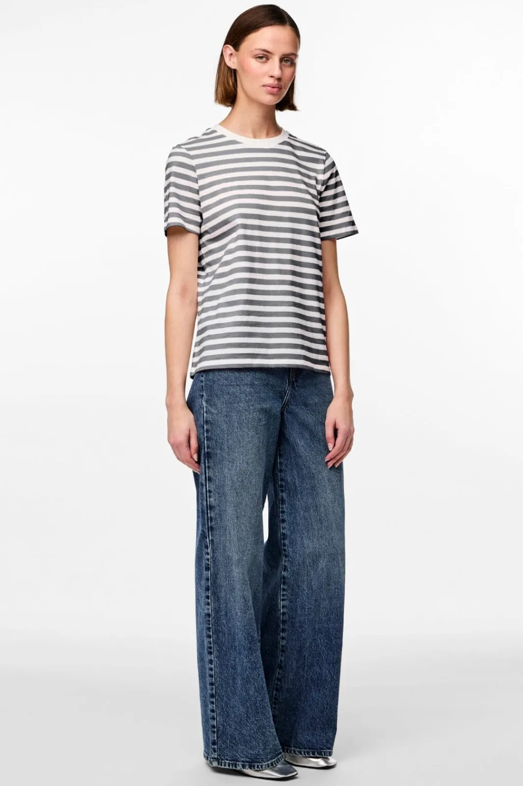 Sale Pieces Pcria Ss Tee Stripes 4651140 Ultimate Grey Bright White