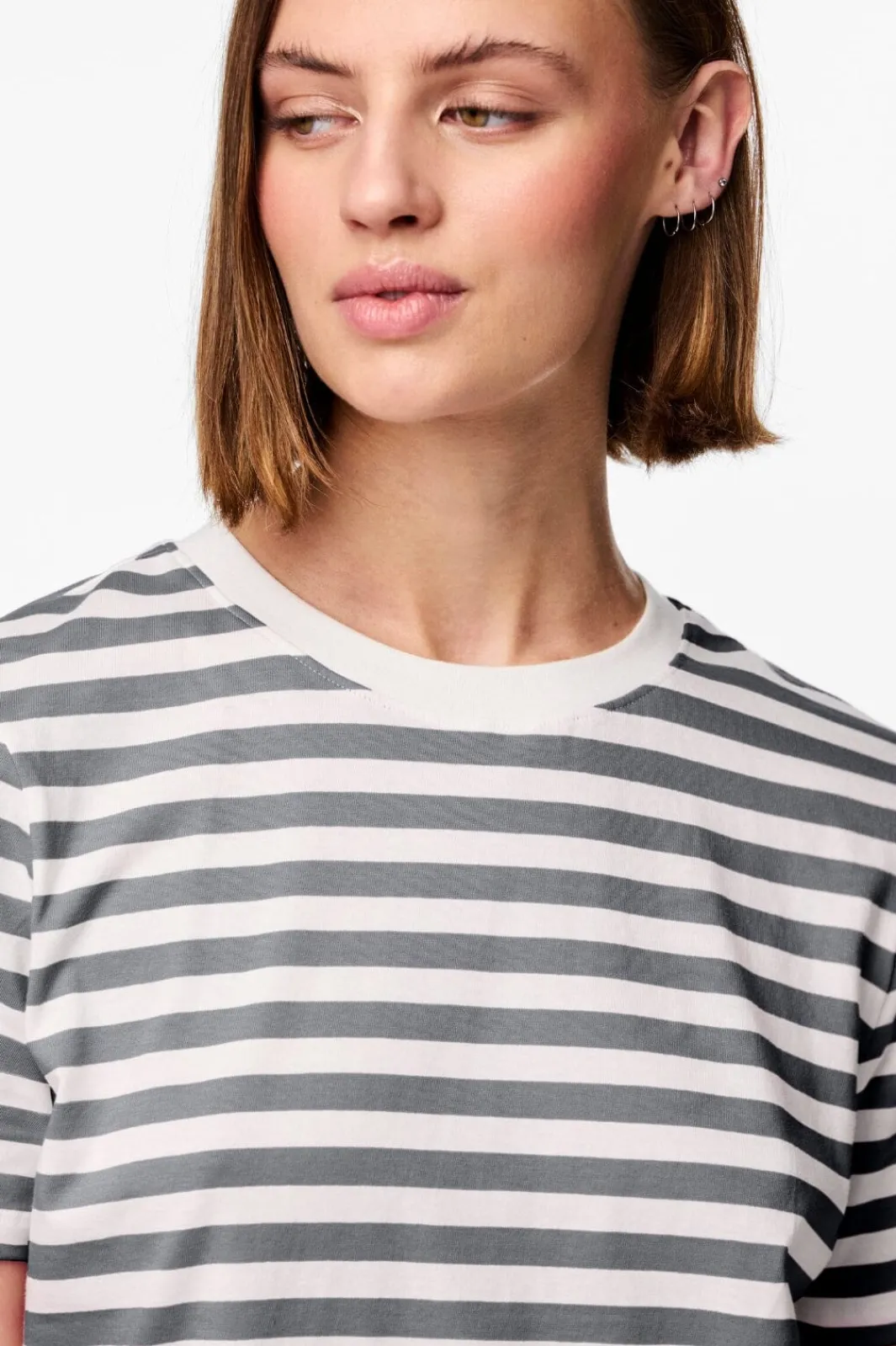Sale Pieces Pcria Ss Tee Stripes 4651140 Ultimate Grey Bright White