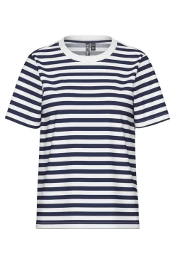 New Pieces Pcria Ss Tee Stripes 4857334 Maritime Blue Bright White
