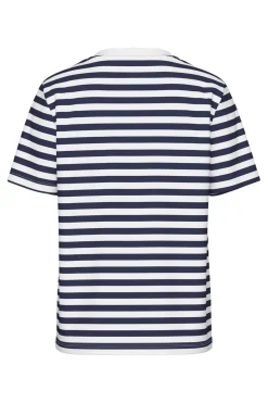 New Pieces Pcria Ss Tee Stripes 4857334 Maritime Blue Bright White