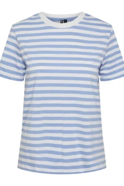 Online Pieces Pcria Ss Tee Stripes 4400582 Hydrangea Bright White