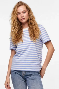 Online Pieces Pcria Ss Tee Stripes 4400582 Hydrangea Bright White