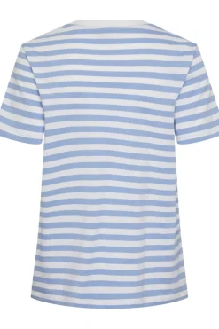 Online Pieces Pcria Ss Tee Stripes 4400582 Hydrangea Bright White