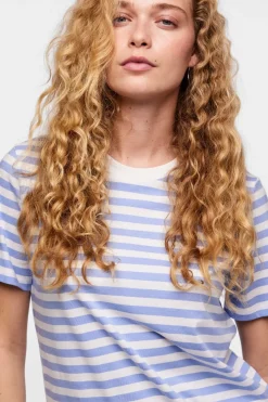 Online Pieces Pcria Ss Tee Stripes 4400582 Hydrangea Bright White