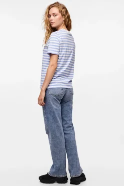 Online Pieces Pcria Ss Tee Stripes 4400582 Hydrangea Bright White