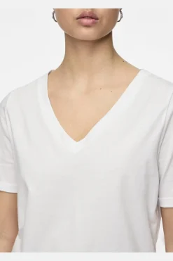 Discount Pieces Pcria Ss V-Neck Solid Tee 3783301 Bright White