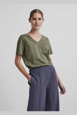 Discount Pieces Pcria Ss V-Neck Solid Tee 3783308 Deep Lichen Green