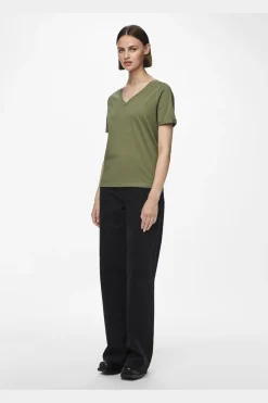 Discount Pieces Pcria Ss V-Neck Solid Tee 3783308 Deep Lichen Green
