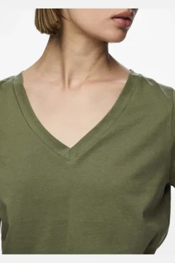 Discount Pieces Pcria Ss V-Neck Solid Tee 3783308 Deep Lichen Green