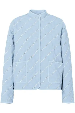 Hot Pieces Pcrikke Quilted Jacket 4928323 Cashmere Blue Cloud Dancer & Black Flower