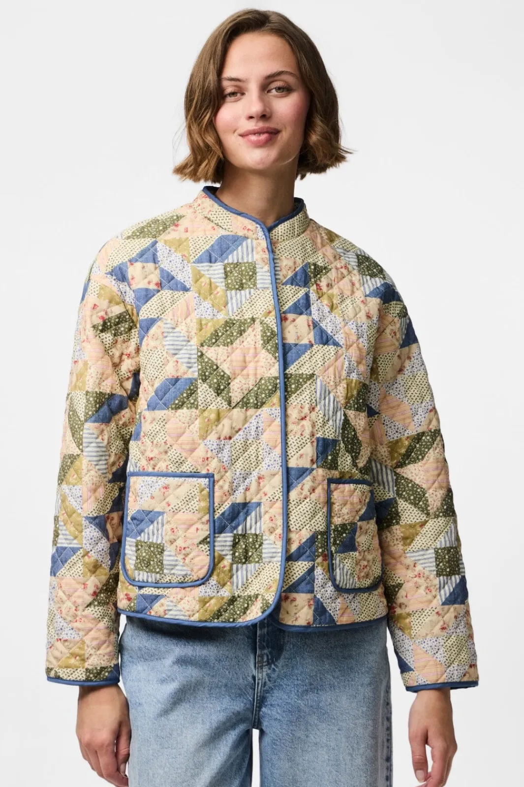 Online Pieces Pcrikke Quilted Jacket 4928319 Birch Patchwork