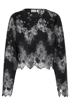 Sale Pieces Pcrinne Ls Lace Top Kca 5071431 Black