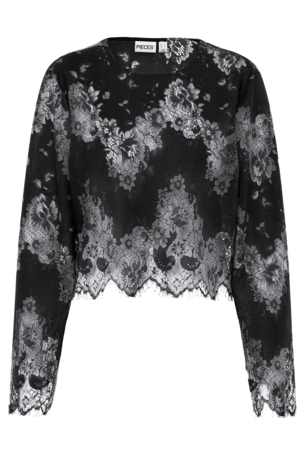 Sale Pieces Pcrinne Ls Lace Top Kca 5071431 Black