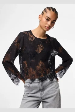 Sale Pieces Pcrinne Ls Lace Top Kca 5071431 Black