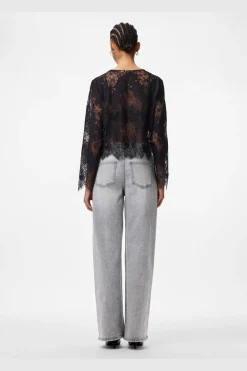Sale Pieces Pcrinne Ls Lace Top Kca 5071431 Black