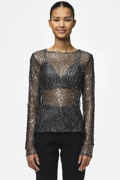 Clearance Pieces Pcrissi Ls Sequins Top 4610020 Black Silver Sequins