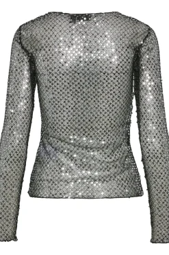 Clearance Pieces Pcrissi Ls Sequins Top 4610020 Black Silver Sequins